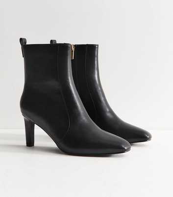 Black Faux Leather Chisel Toe Ankle Boots