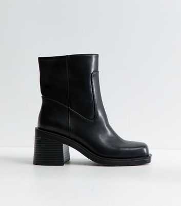 Black Faux Leather Square Toe Boots