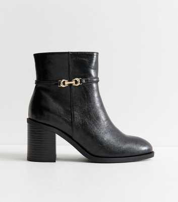 Extra Wide Fit Black Buckle Block Heel Ankle Boots