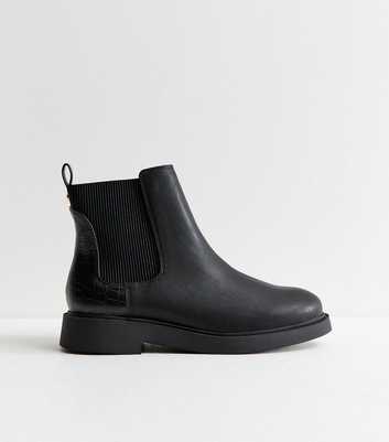 Extra Wide Fit Black Faux Leather Chelsea Boots