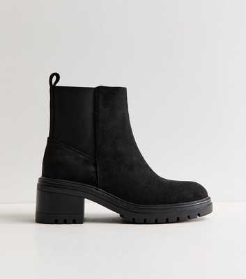 Wide Fit Black Faux Suede Chunky Sole Ankle Boots