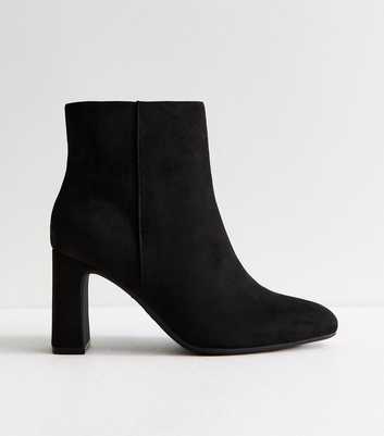 Wide Fit Black Faux Suede High Block Heel Ankle Boots