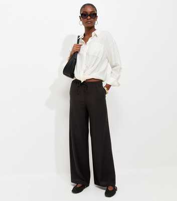 Black Woven Wide Leg Trousers