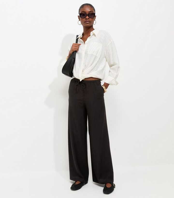 Black Woven Wide Leg Trousers