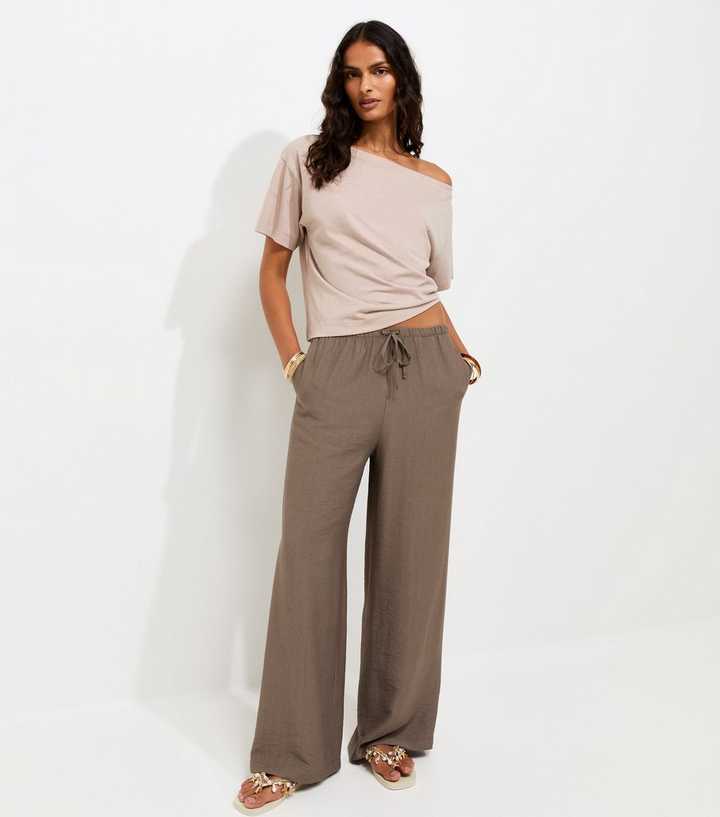 Mink Woven Wide Leg Trousers
