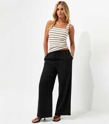Petite Black Woven Wide Leg Trousers