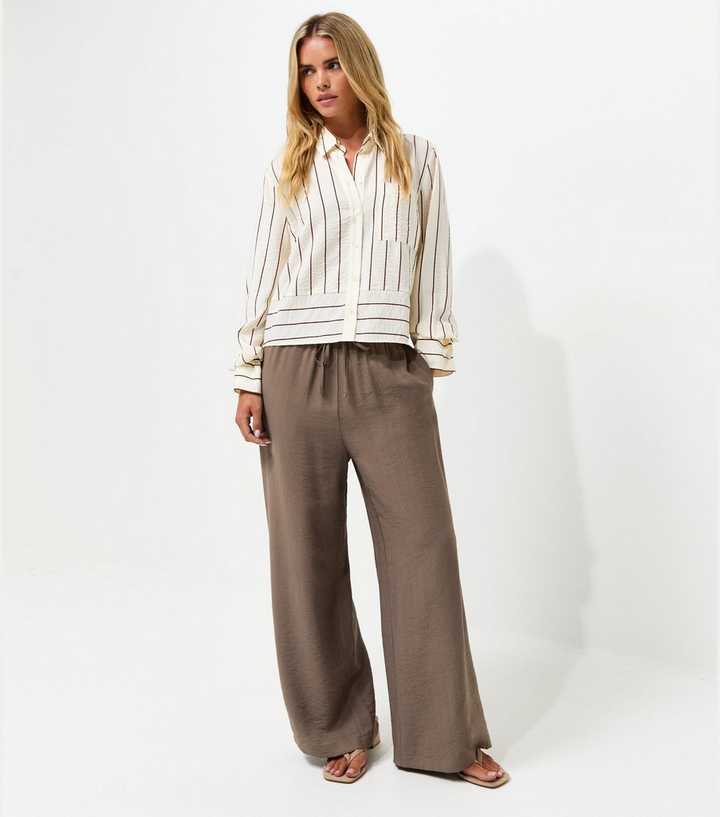 Petite Mink Woven Wide Leg Trousers