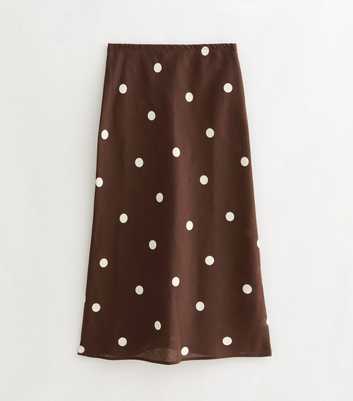 Petite Brown Satin Spot Print Bias Cut Midi Skirt