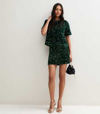 Dark Green Sequin Velvet Mini Skirt