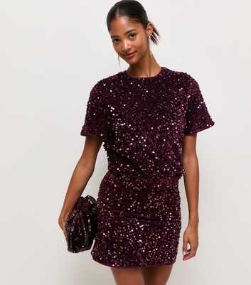 Dark Burgundy Sequin Velvet Mini Skirt