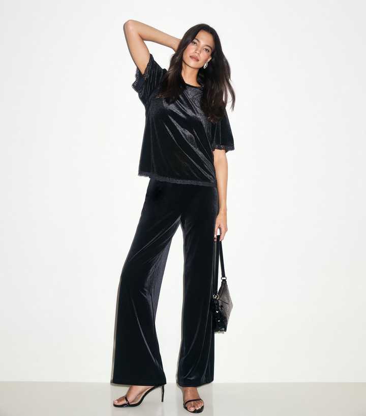 Black Velvet Wide Leg Trousers