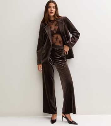 Dark Brown Velvet Wide Leg Trousers
