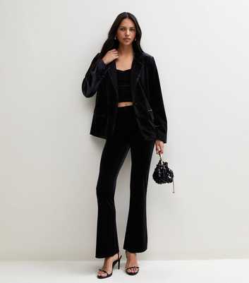 Black Jersey Velvet Flared Trousers