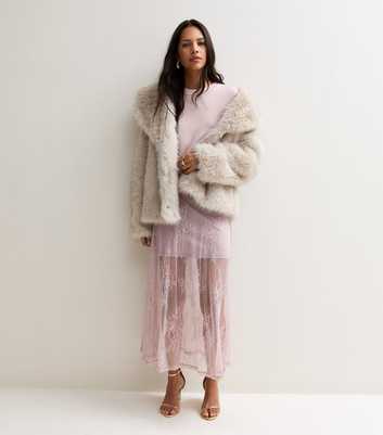 Light Pink Sheer Floral Lace Gem Embellished Maxi Skirt