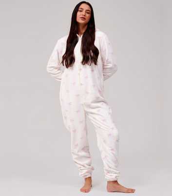 Loungeable Pink Stripe Bow Pattern Fleece Hooded Onesie