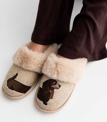Camel Sausage Dog Embroidered Mule Slippers