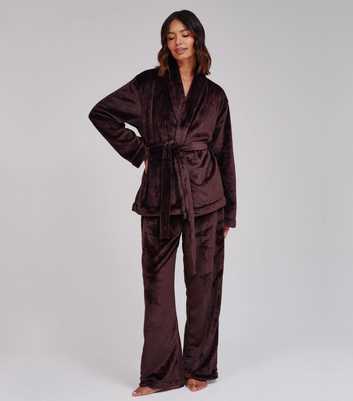 Loungeable Dark Brown Fleece Wrap Kimono Top