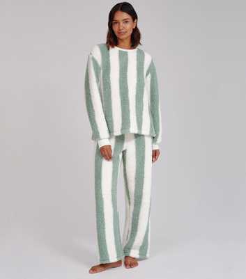 Loungeable Light Green Stripe Borg Fleece Jumper