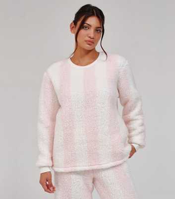 Loungeable Pink Stripe Borg Fleece Jumper