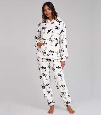 Loungeable Black Martini Bow Print Fleece Hood