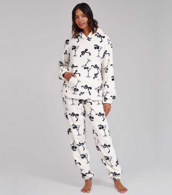 Loungeable Black Martini Bow Print Fleece Hood