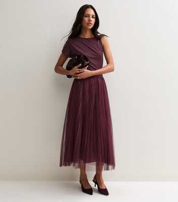 Burgundy Sequin Tulle Midi Skirt