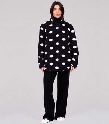 Loungeable Black Polka Dot Borg Fleece Quarter Zip Jumper