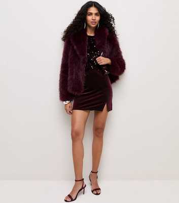 Burgundy Velvet Jersey Notched Hem Mini Skirt
