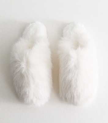 Off White Faux Fur Fluffy Mule Slippers