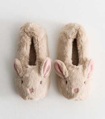 Grey Faux Fur Bunny Shaped Slippers