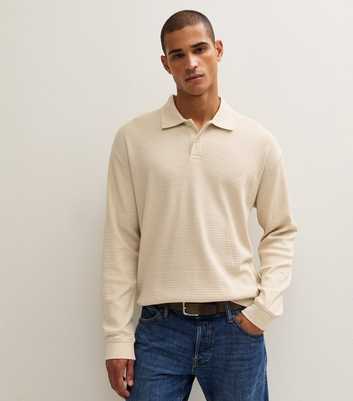 Cream Regular Fit Waffle Textured Button Up Polo Shirt