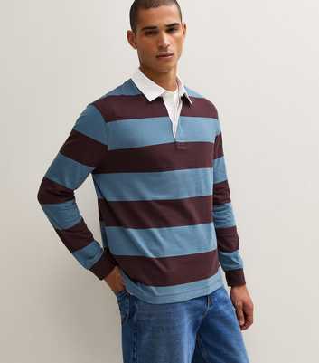 Blue Cotton Regular Fit Striped Long Sleeve Rugby Top