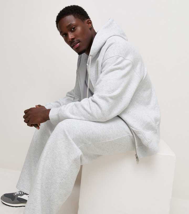 Grey Cotton Rich Boxy Double Ended Zip Hoodie