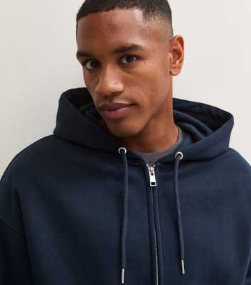Navy Cotton Rich Boxy Double Ended Zip Hoodie
