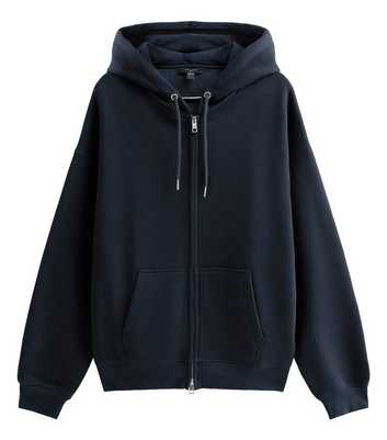 Navy Cotton Rich Boxy Double Ended Zip Hoodie
