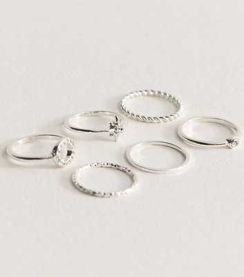Pack of 6 Silver Tone Diamanté Stackable Rings