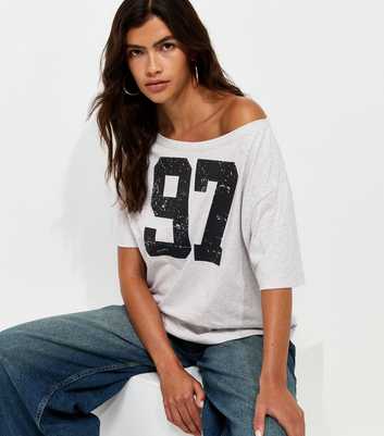 Grey Marl Cotton Rich 97 Off The Shoulder T-Shirt