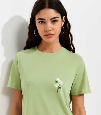 Light Green Cotton Floral Embroidered T-Shirt