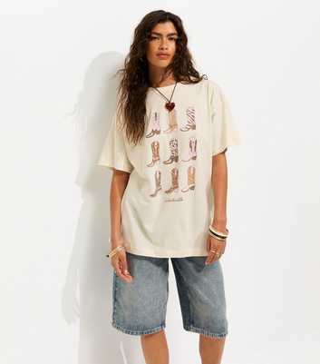 Off White Cotton Cowboy Boot Oversized T-Shirt