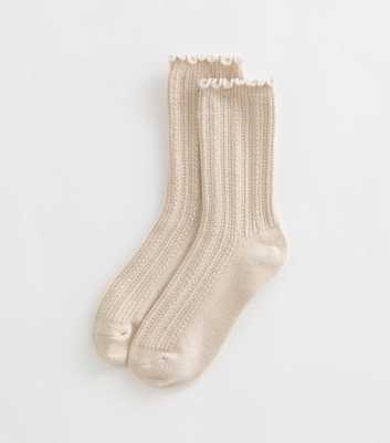 Cream Frill Trim Textured Rib Ankle Socks