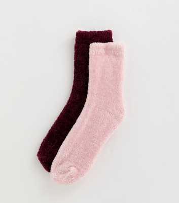 Pack of 2 Red and Pink Chenille Ankle Socks