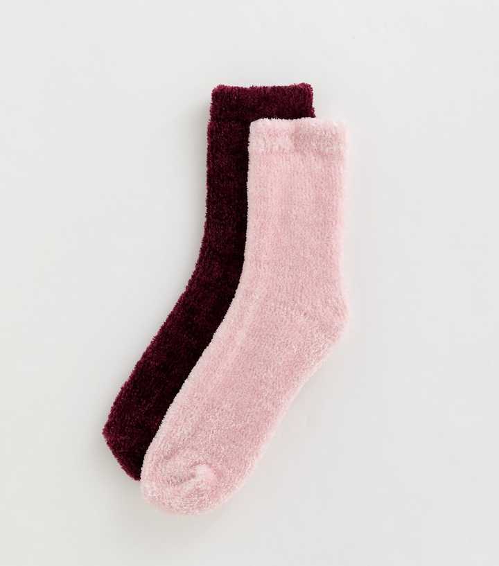 Pack of 2 Red and Pink Chenille Ankle Socks