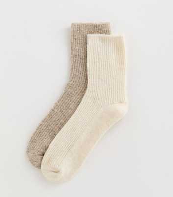 Pack of 2 Oatmeal and Cream Knit Ribbed Ankle Socks