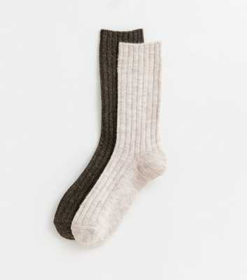 Brown Pack of 2 Ribbed Knit Ankle Socks