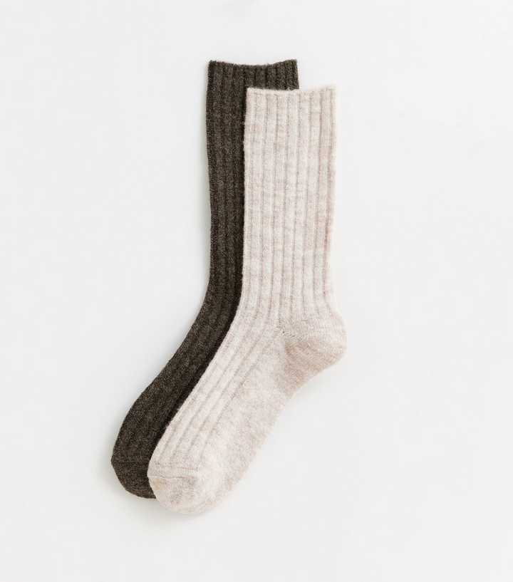 Brown Pack of 2 Ribbed Knit Ankle Socks