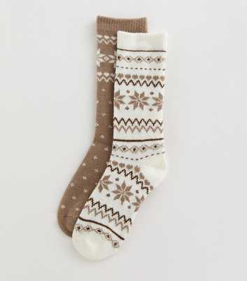 Pack of 2 Cream and Oatmeal Fair Isle Pattern Ankle Socks