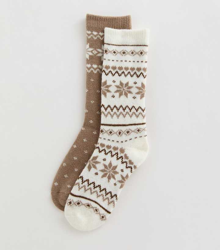 Pack of 2 Cream and Oatmeal Fair Isle Pattern Ankle Socks