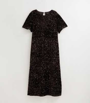 Curves Dark Brown Sequin Embellished Midi Dress