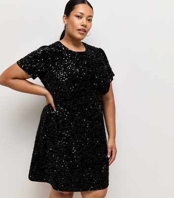 Curves Black Sequin Embellished Mini Dress