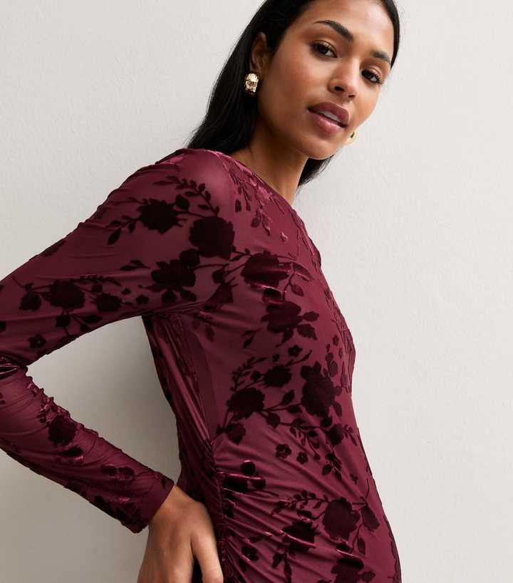 burgundy floral maternity dress Dark Flocked Long Sleeve Midi Color:Mist Grey ($118.66) The Exclusive velvet floral Sateen Dress Black Gothic Quinceanera Dresses